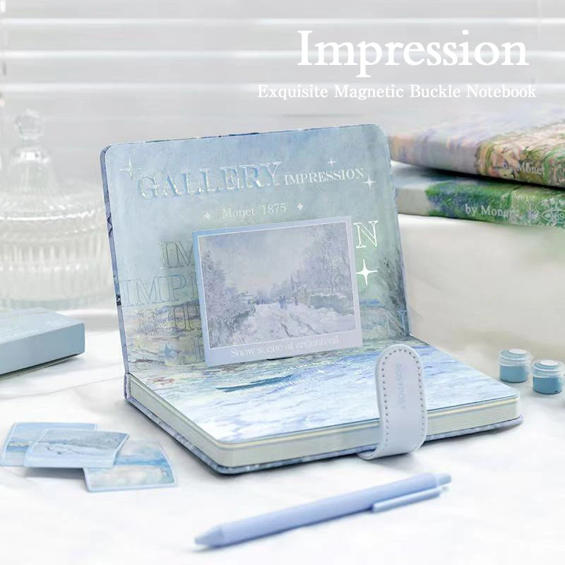 1PC Magnetic Button Book Oil Painting Three-Dimensional Title Page Hand Account Book Leather Notebook Notepad Diary