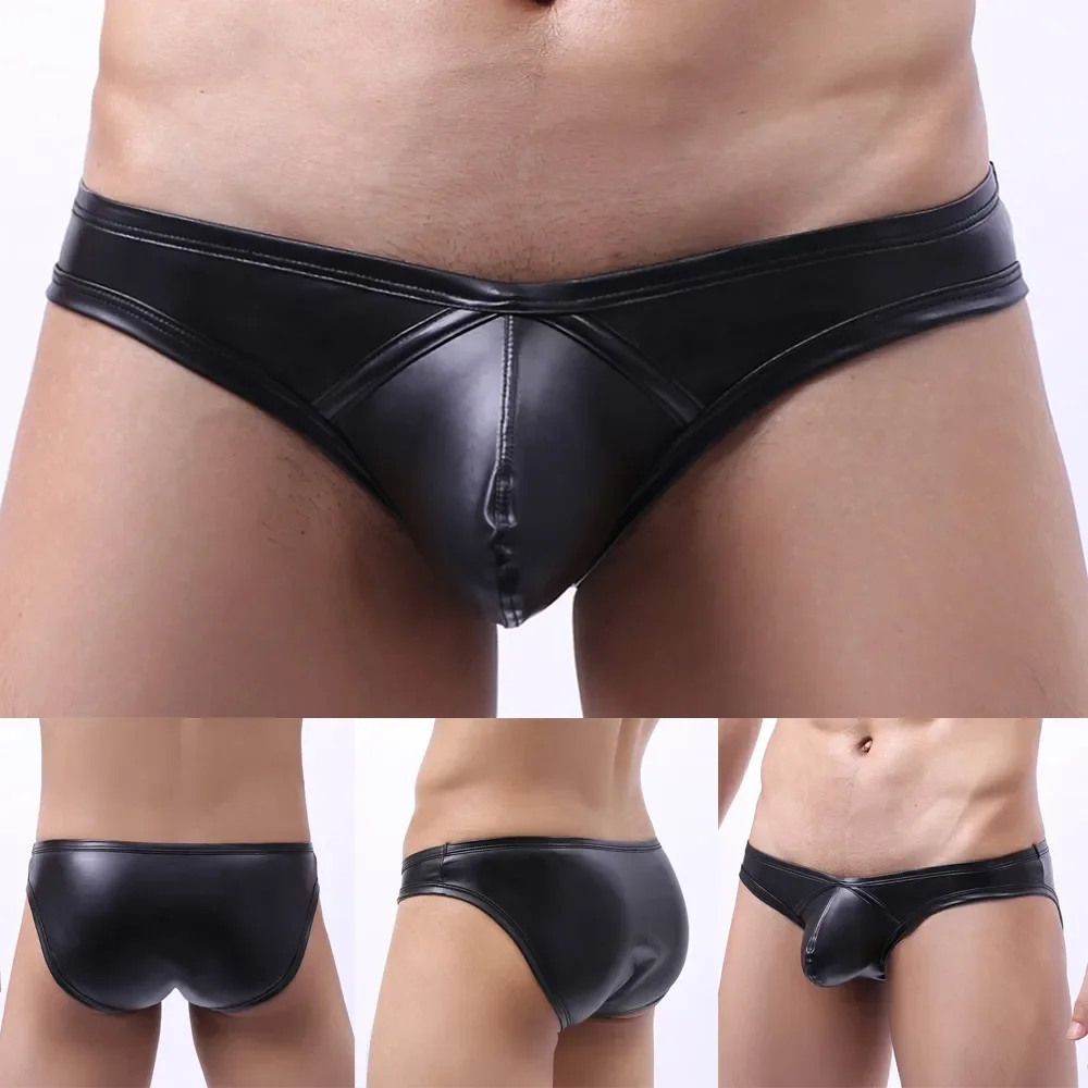 

Sexy Mens Wet Look Faux Leather Underwear U Convex Pouch Briefs Seamless Low Waist Underpants Jockstrap Hombre Lingerie