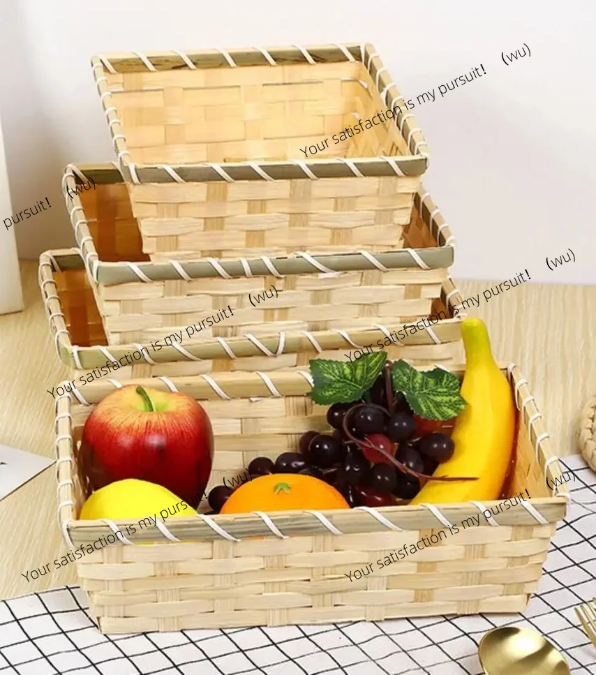 For Simple Natural Color Bamboo Basket Woven Handmade Wicker Bread Basket Rectangle Square Bamboo Basket Home Shop Display