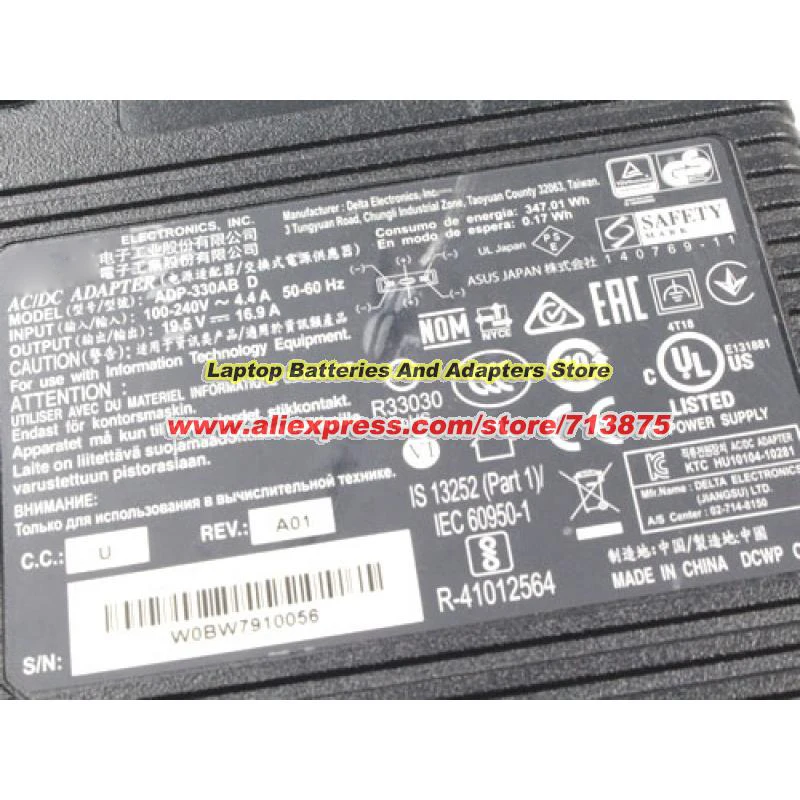 Genuine For DELTA ADP-330AB D 19.5V 16.9A 330W AC Adapter for ASUS ROG Strix GL702VI G703VI G701VI G800VI GX800 GX800VH Laptop