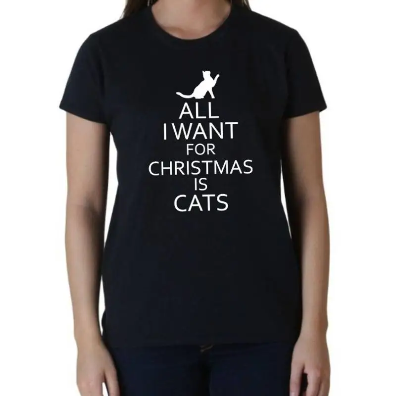 

Женская футболка «Все я хочу на Рождество — это кошки», рождественский подарок, забавный
