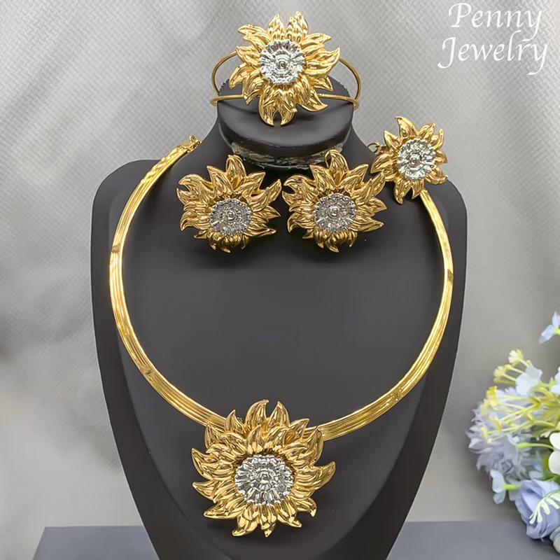 

Роскошный итальянский комплект ювелирных изделий с позолотой 18 карат, винтажное колье, ожерелье, серьги-капли, браслет, кольцо, африканский подарок для свадебной вечеринки