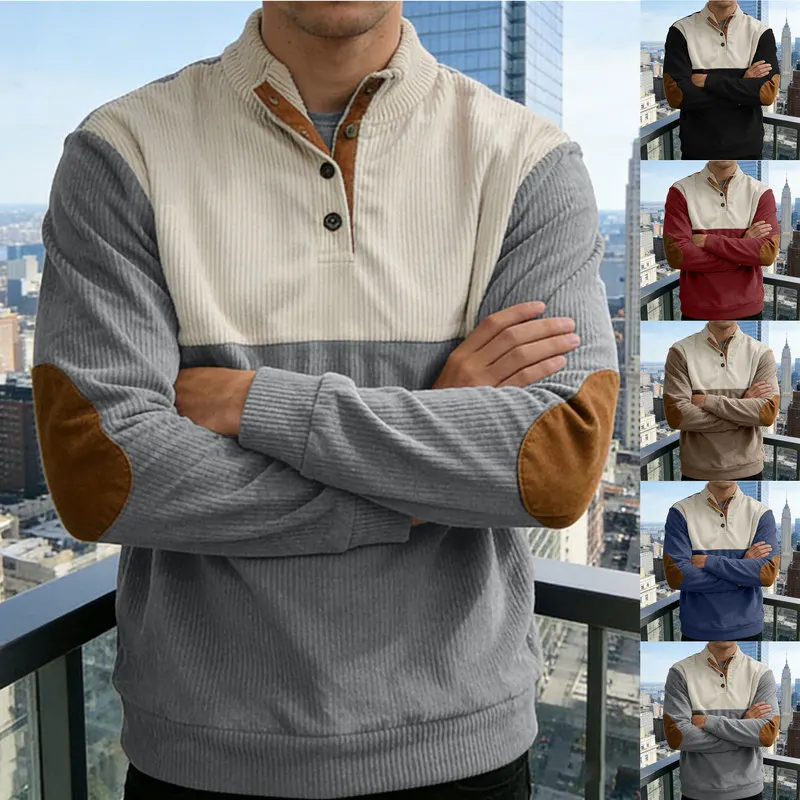 Men'S High-Quality Color-Block Corduroy Sweatshirt For Autumn And Winter，Outdoor Casual Long-Sleeve Sweatshirt！