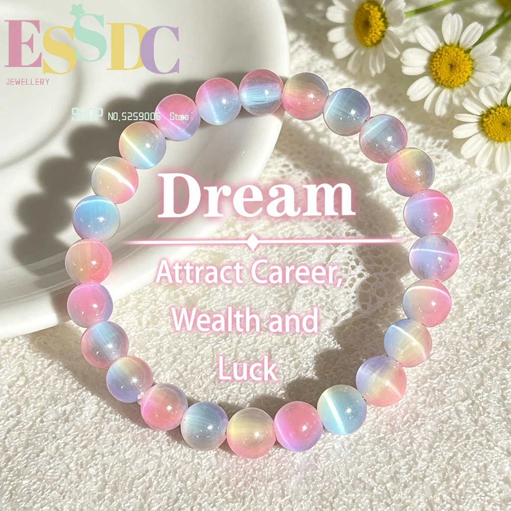 European and American sweet style lucky crystal bracelet rainbow gradient color cat eye enhances career opportunities for