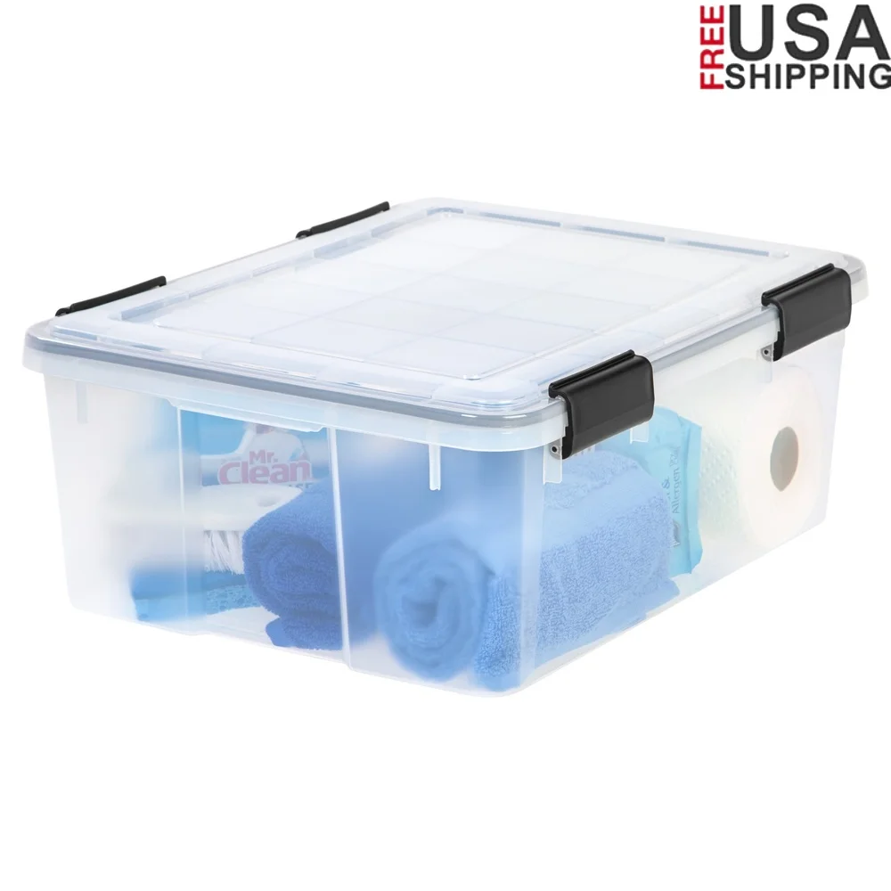 

30.6qt Airtight Plastic Storage Bin with Lid WeatherPro Seal Durable Latching Buckles Ideal Book Garage Organization