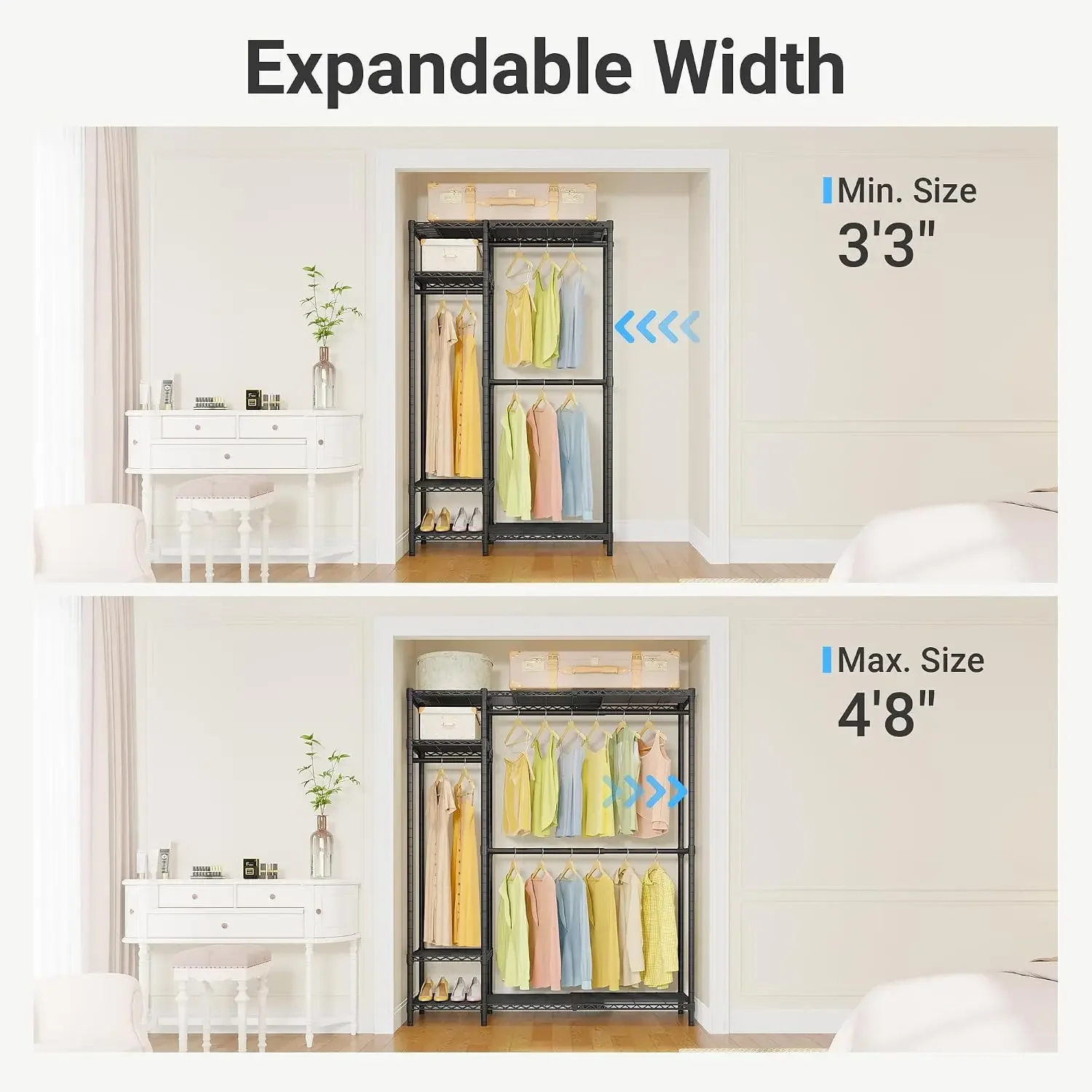 Expandable Metal Heavy Duty Clothes Storage Rack Adjustable 3'3