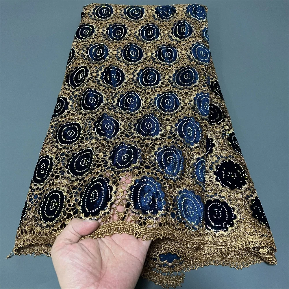 

2025 African Nigerian High-Quality Sequins Tulle Lace Fabric for Prom Dresses Beads Embroidery Sewing Net Cloth 5Yard ZJ092