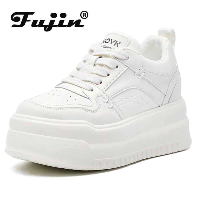

Fujin 6cm Genuine Leather Comfy Hidden Heel Block Flats Skate Board Platform Wedge Breathable Sneakers Vulcanized Chunky Shoes