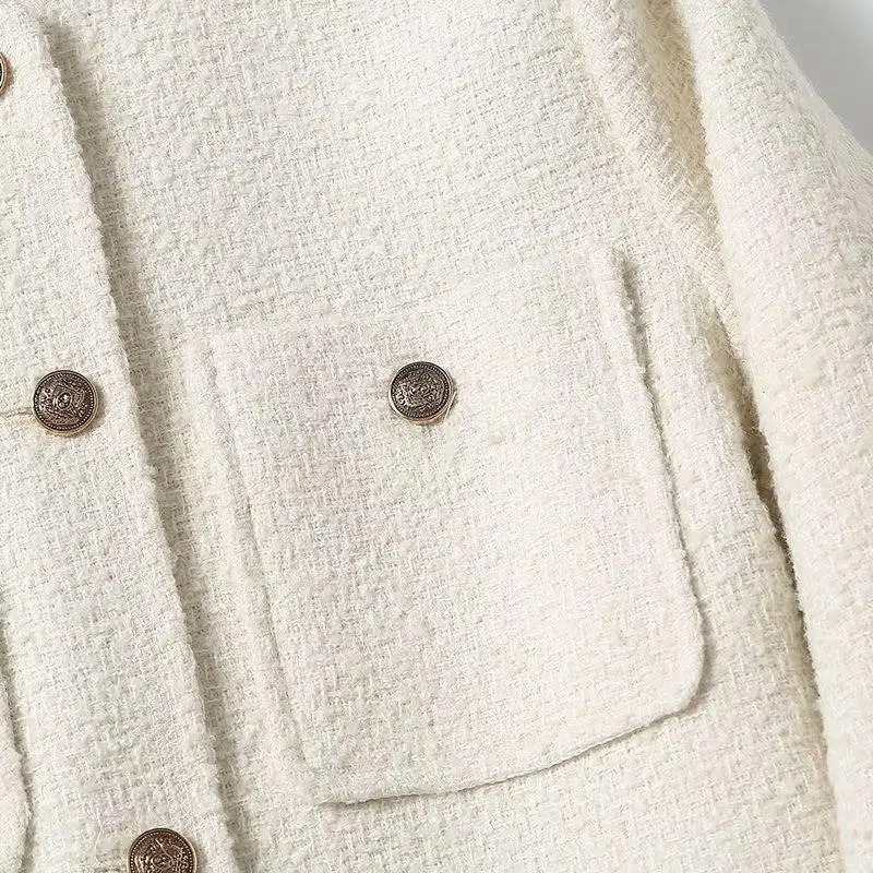 Donegirl Autumn New 2024 Women Texture Short Blazer Coat Simple Casual Commute Single-breasted Cardigan Pockets Tops Female Chic