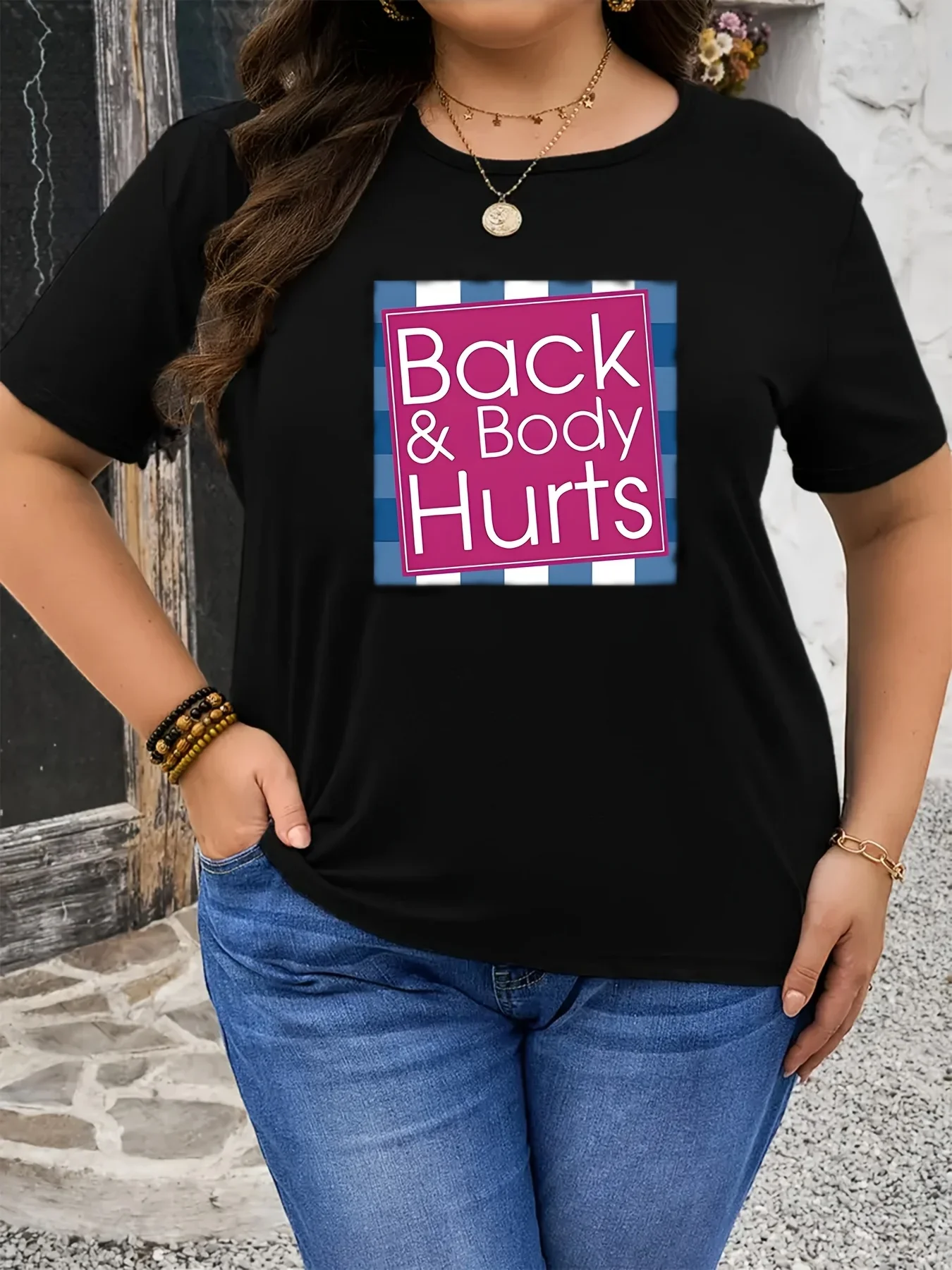 Back & Body Hurts T-Shirt Funny Sarcastic Quote Graphic Tees Casual Short Sleeve Tops for Women