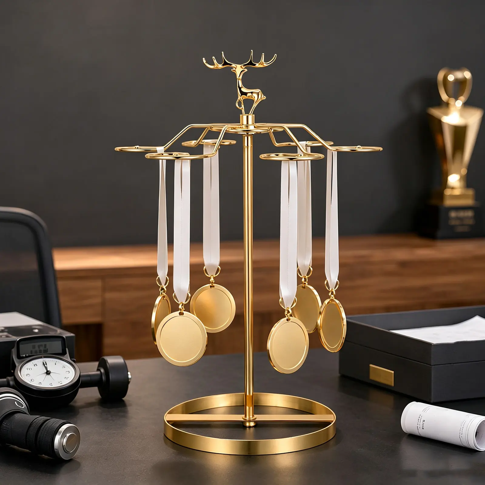 Rotating Medal Holder Display Heavy Metal Base Marathon Running Soccer Basketball Gymnastics Race Medal Stand Tabletop Organizer