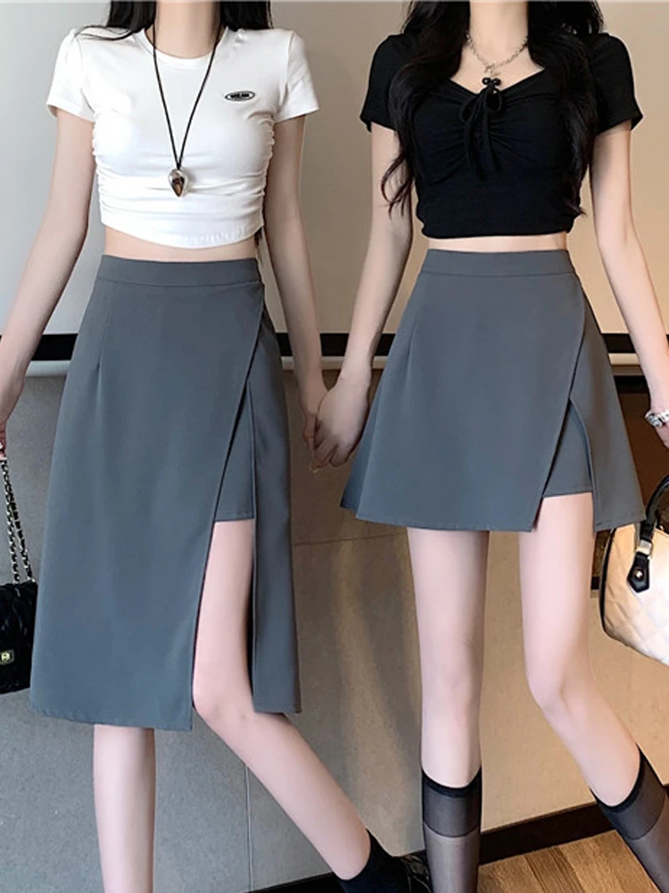 Preppy Style Mini Skirts Women Summer Korean Irregular Skirts Lady Aesthetic Chic A-Line Skirt Female Casual Elastic Waist Skirt