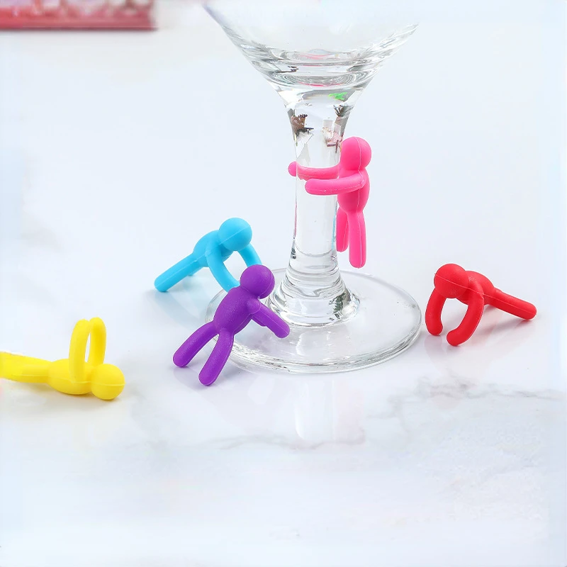 6Pcs 6Colors Mixproof Marker Wine Glass Set Bar Party Wedding Prevent Confuse Silicone Wine Cup Label Marker with Bottle Stopper