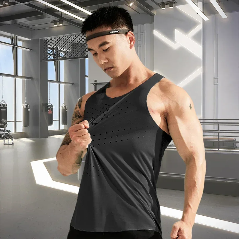 Men Marathon Running Sports Tank Athlete Track Field Singlet Fitness Cool Summer Top Gym Muscle Fit Sleeveless T-Shirt Jogging