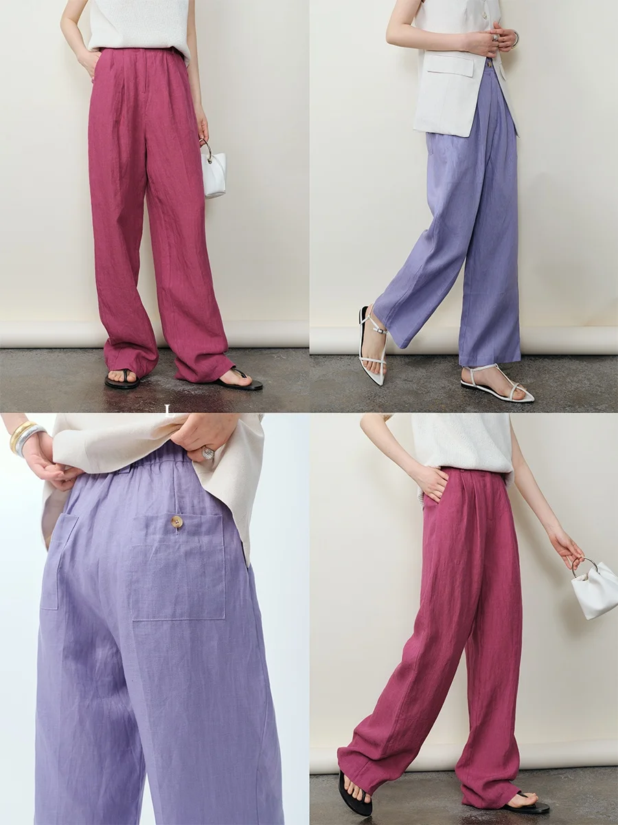 

Ley High Waist Loose Casual Pants l Linen Material Breathable Summer Lightweight Commuter Sle Korean Sweet Sun Protec...
