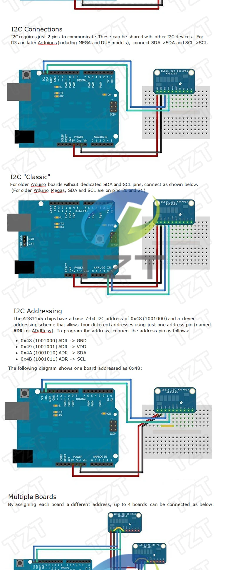 TZT 1/5 Stück ADS1115 16-Bit-I2C-Modul Präzisions-4-Kanal-Entwicklungsboard Pro Gain Verstärker 2,0V bis 5,5V für Arduino – Detail 2