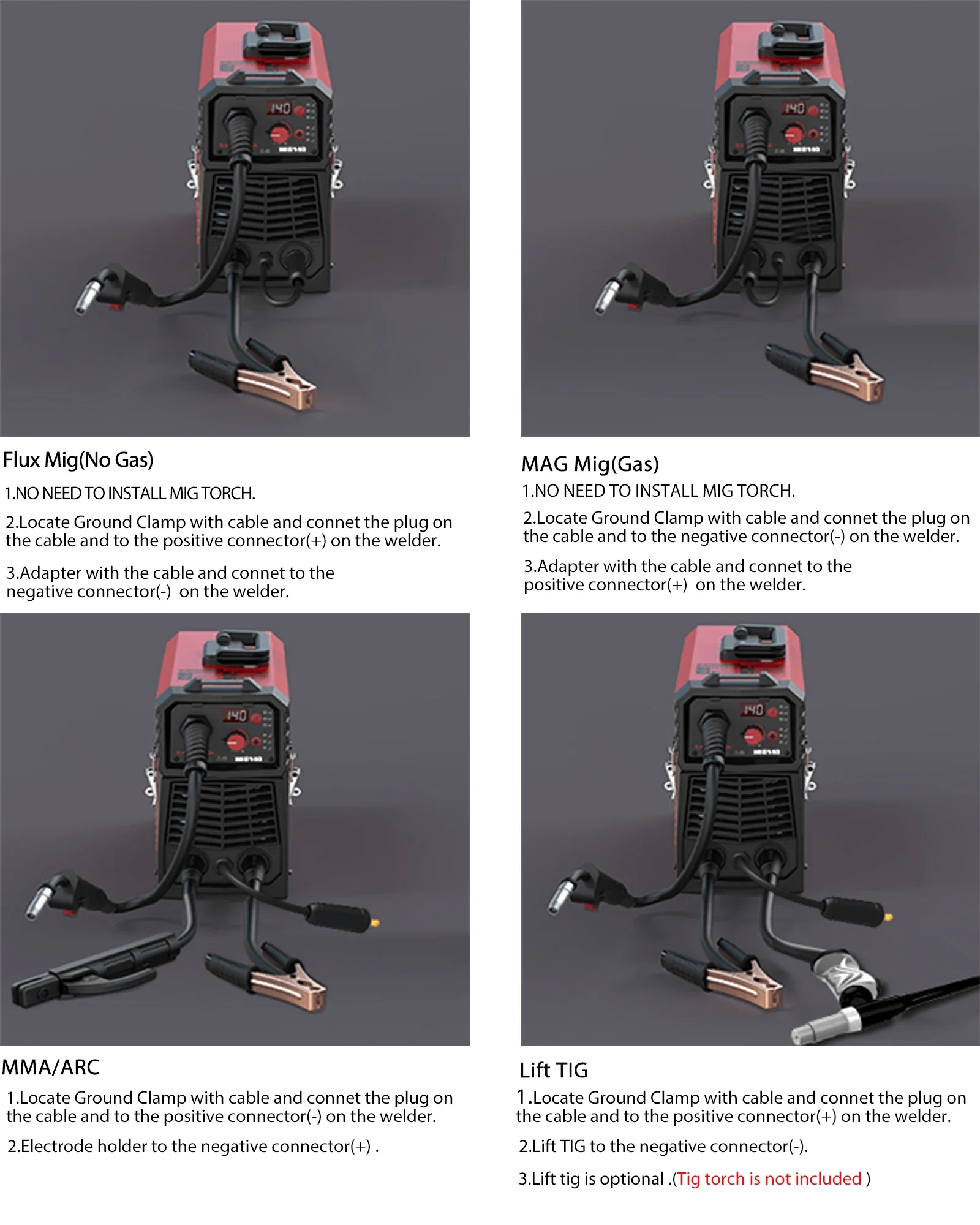 ARCCAPTAIN 4 in 1 220 V 140 A Halbautomatische MIG-Schweißmaschine Lift Tig Argon ARC MMA Mig MAG Schweißgerät Kein Gas IGBT Synergiewerkzeuge