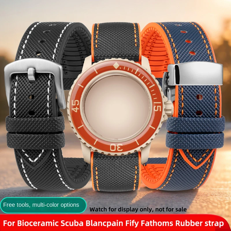 High quality rubber strap for Blancpain Fify Fathoms co branded watchband nylon pattern bracelet 22mm Bioceramic Scuba strap