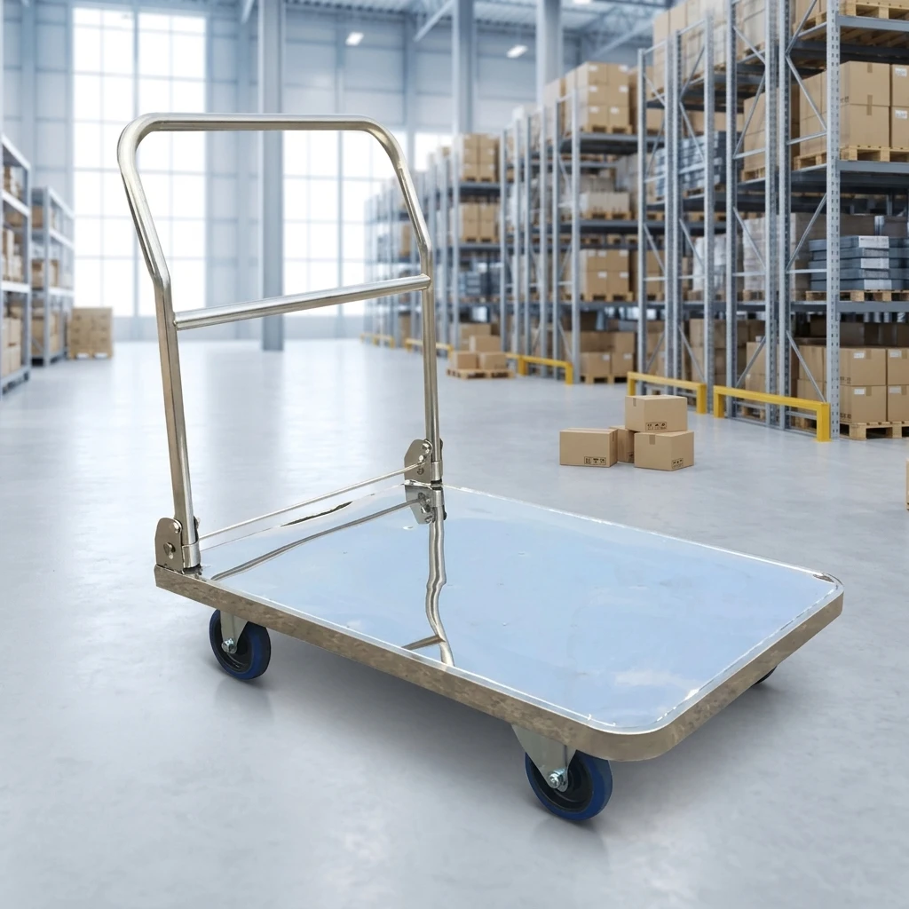 Anti-Corrosion Anti-Rust Platform Flatbed 201 Stainless Steel Cold Storage Trailer Hand Trolley Cart OEM