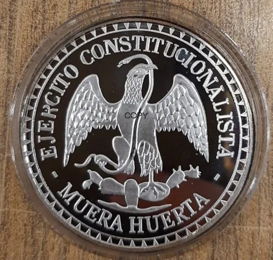 Mexico 1914 Un Peso Estados Unidos Mexicanos Muera Huerta Silver Plated Copy Coin