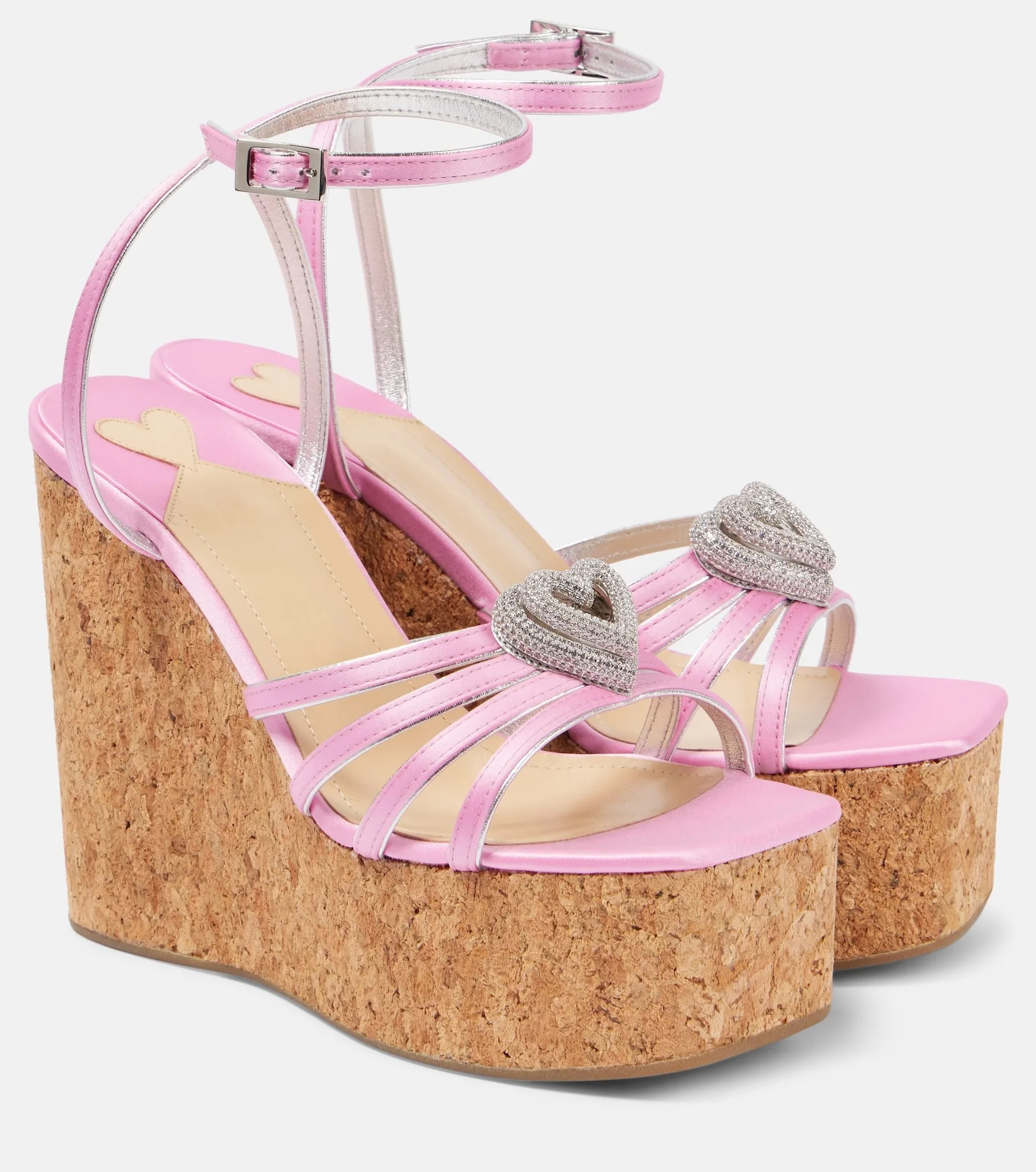 

Ankle Strap Square Toe Bling Heart Platform Women Sandals Wedges Super High Heels Buckle Strap Design Large Size Party Shoes