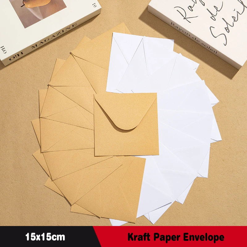 50pcs Kraft Brown/White Paper Envelope 15x15cm Wedding Invitation Business Supplie Postcard Giftbox Packaging Storage Stationery