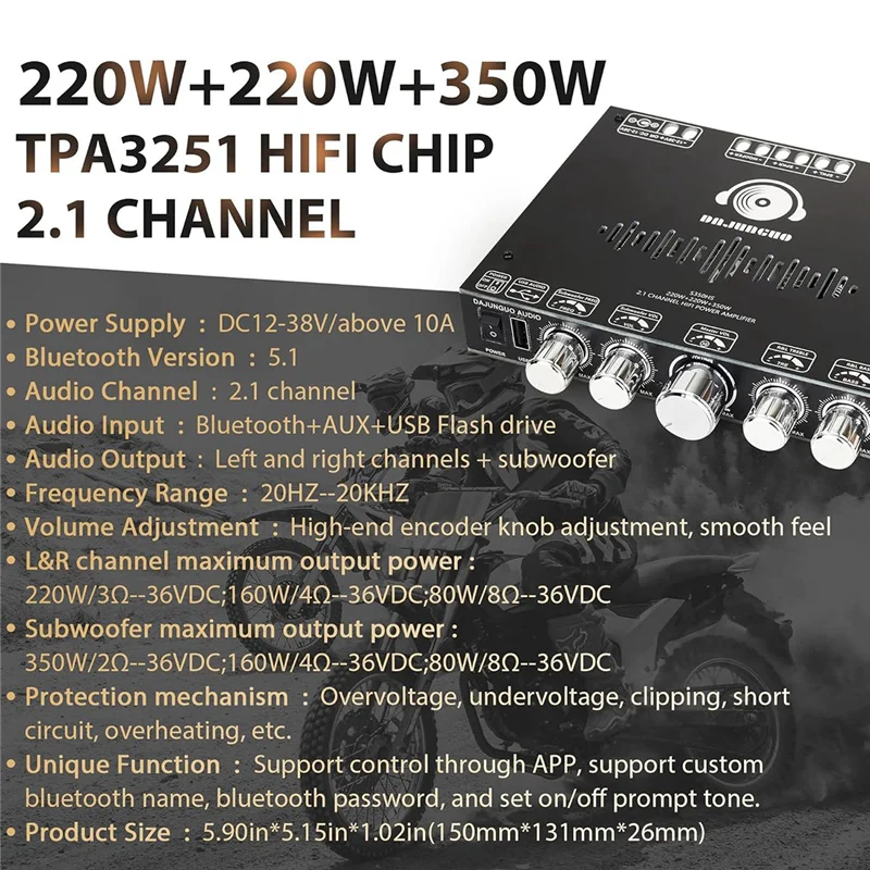 

FULL-DAJUNGUO S350HS TPA3251 Плата усилителя мощности Bluetooth с сабвуфером 2,1-канальный 220 Втx2 + 350 Вт, модуль усилителя мощности звука