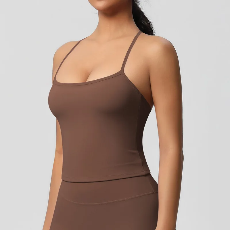 In-stock cross-border double-sided brushed solid color tight-fitting long sports bra with beautiful back design for running, fit