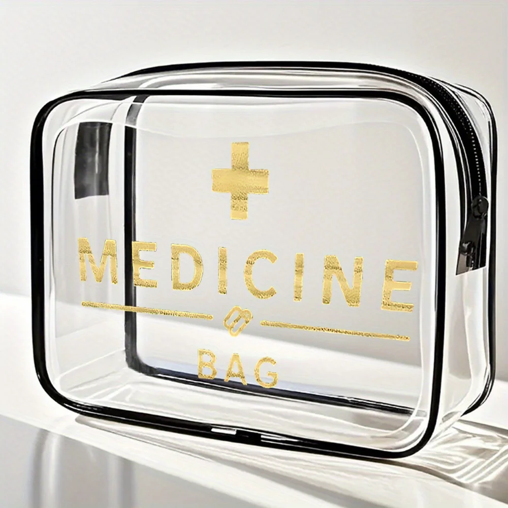 Medizintasche mit goldenem Schriftzug, kleine Kosmetiktasche, unverzichtbar für Reisen und Kreuzfahrt