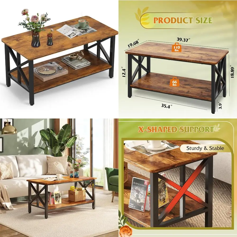 

Modern 2-Tier Round Corner Coffee Table with Storage Shelf, Farmhouse Style Small Living Room Center Table