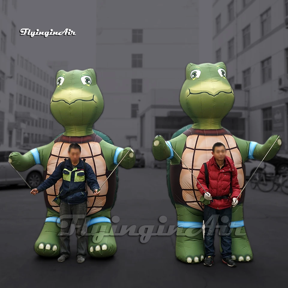 

2.5m Parade Prop Walking Inflatable Turtle Puppet Cartoon Animal Model Controlled Blow Up Tortoise Costume For Event