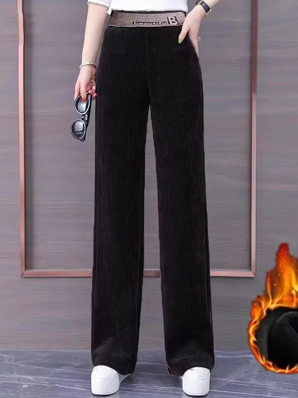 Pantaloni mamma in velluto a coste a vita alta Thiened Fce Pantaloni casual a gamba larga autunno inverno Coreano Sle ket Dettaglio nove punti