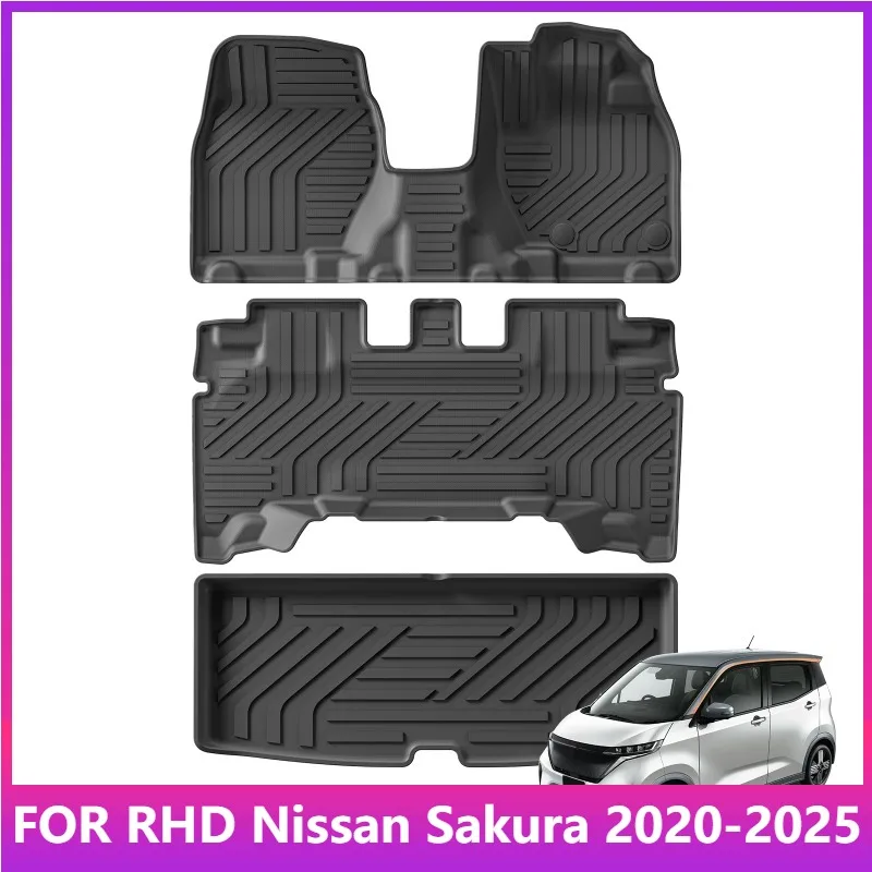 

RHD for Nissan Sakura 2020-2025 Right Hand Drive Car Floor Mats Cargo Liner Trunk Pad TPE 3D Foot Mat Accessories BLACK