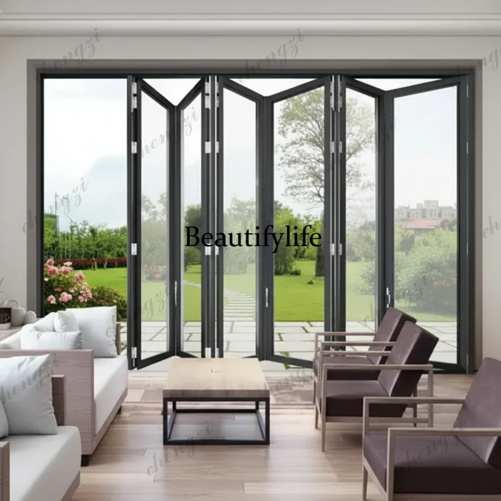 F181Z183 Customization Balcony Accordion Door Thermal Break Double Tempered Glass Exterior Bi Folding Sliding Bi-fold Patio Door