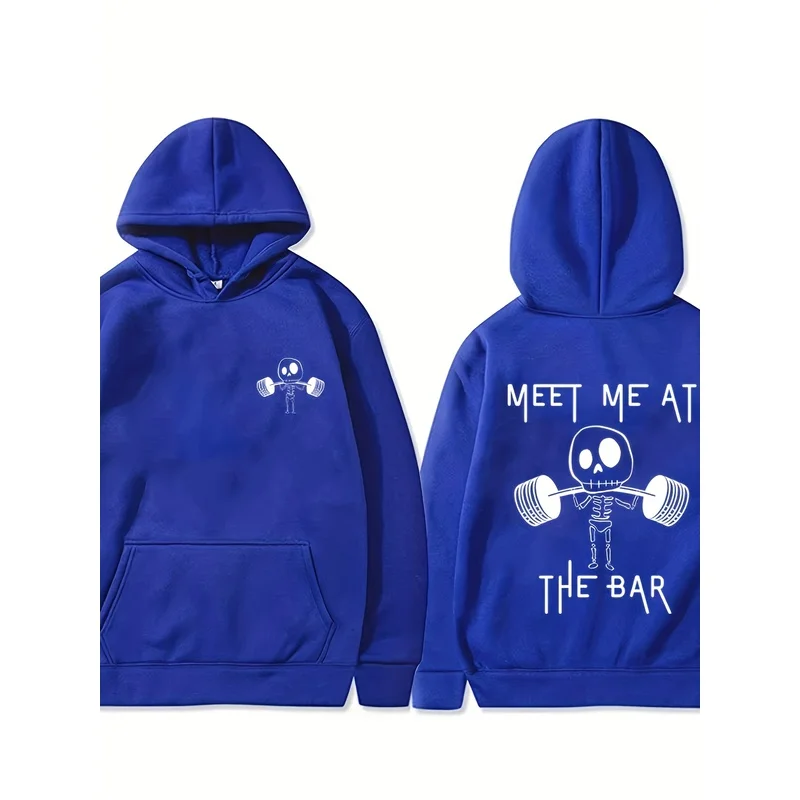 Autumn Funny Skull Gym Humorous Pattern Printed Hoodie Casual and Comfortable