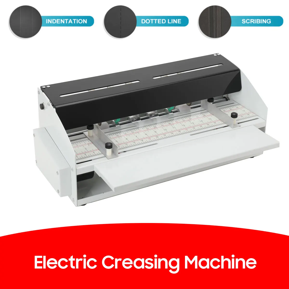 Image of Qy-H500 Elektrische Falzmaschine 220V 60HZ für Tickets, Fotos, Einladungskarten, A3-Format, elektrische 3-in-1 Papierfalzmaschine, 460mm Falz-, Perforier- und Schneidemaschine