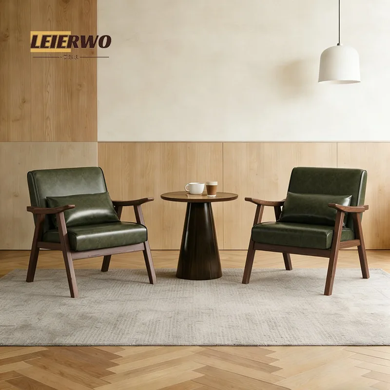 Retro leather sofa chair living room bed and breakfast balcony cafe hotel leisure reception negotiation sofa table and chair com