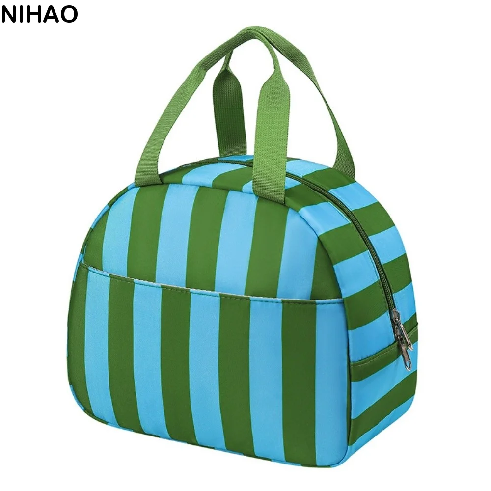 Multi-Purpose Striped Insulated Lunch Bag Leakproof Handheld Food Thermal Box with Handle Reusable Food Tote Bag School Lunch