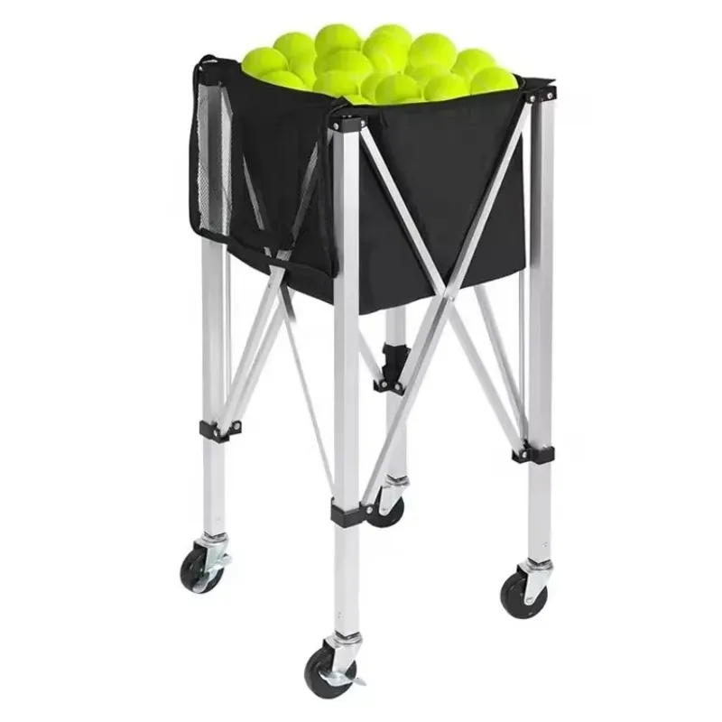 Foldable Tennis Ball Hopper Sport Training Supplies Pick Up Basket Tennis Ball Cart with Wheels