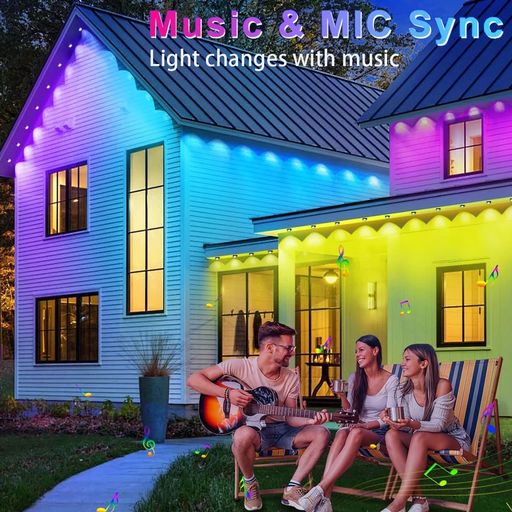 For Wall/House Decoration RGB Light String IP65 Waterproof LED Ambient Light Sound Rhythm Light Timed Dimming Night Light APP