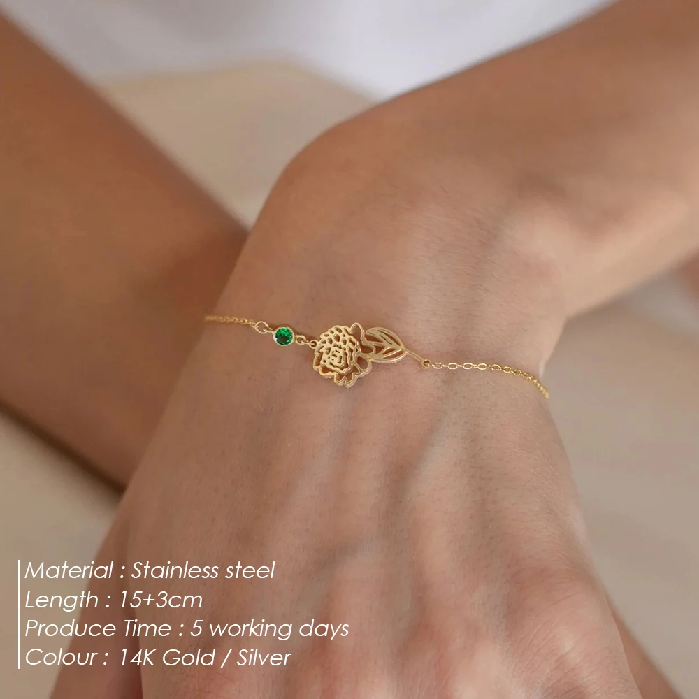 EMANCO  Birthday Flower with Birthstone Bracelets for Women Stainless Steel Jewelry custom Bracelet Personalized Accessories