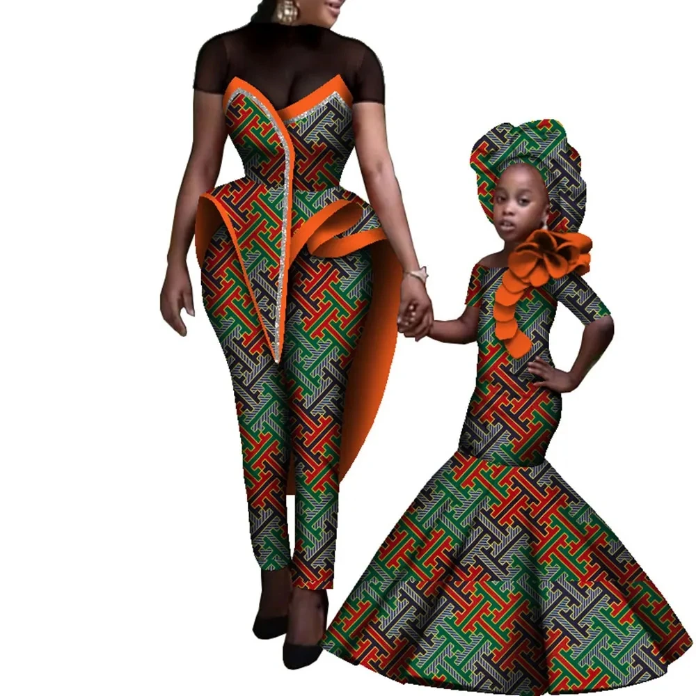 

New Fashion Mom and Daughter Couple Clothes Dress Dashiki African Print Dresses African Women Clothing WYQ737