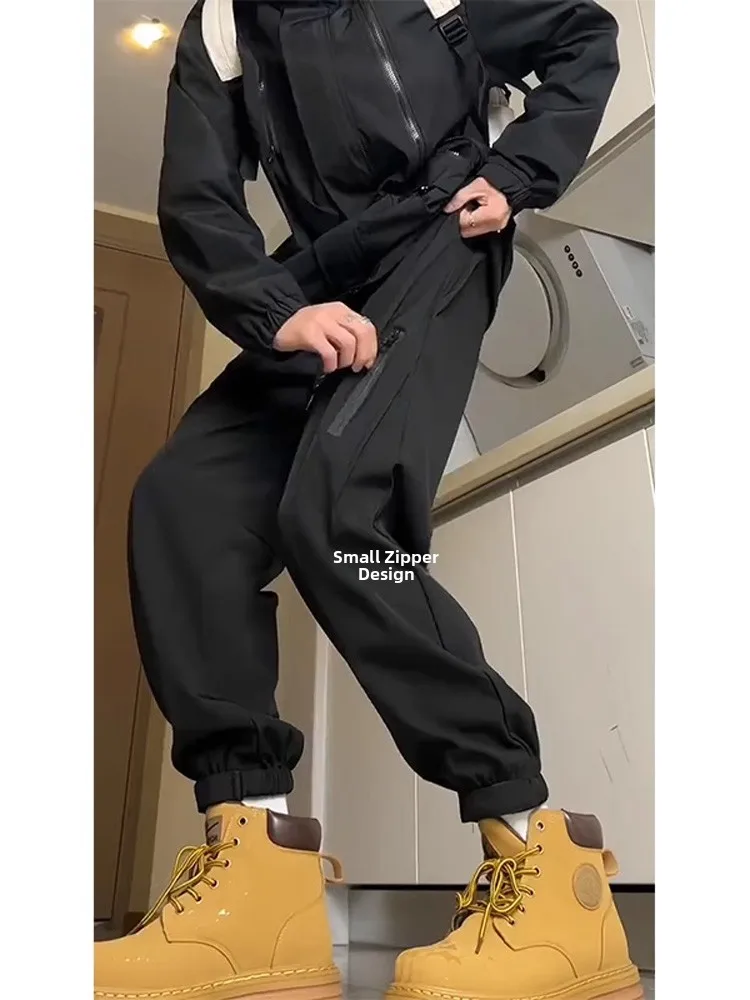 

Мужские уличные рабочие брюки с подкладкой в американском стиле, зимние брюки для верховой езды, облегающие повседневные длинные брюки из полиэстера против морщин...