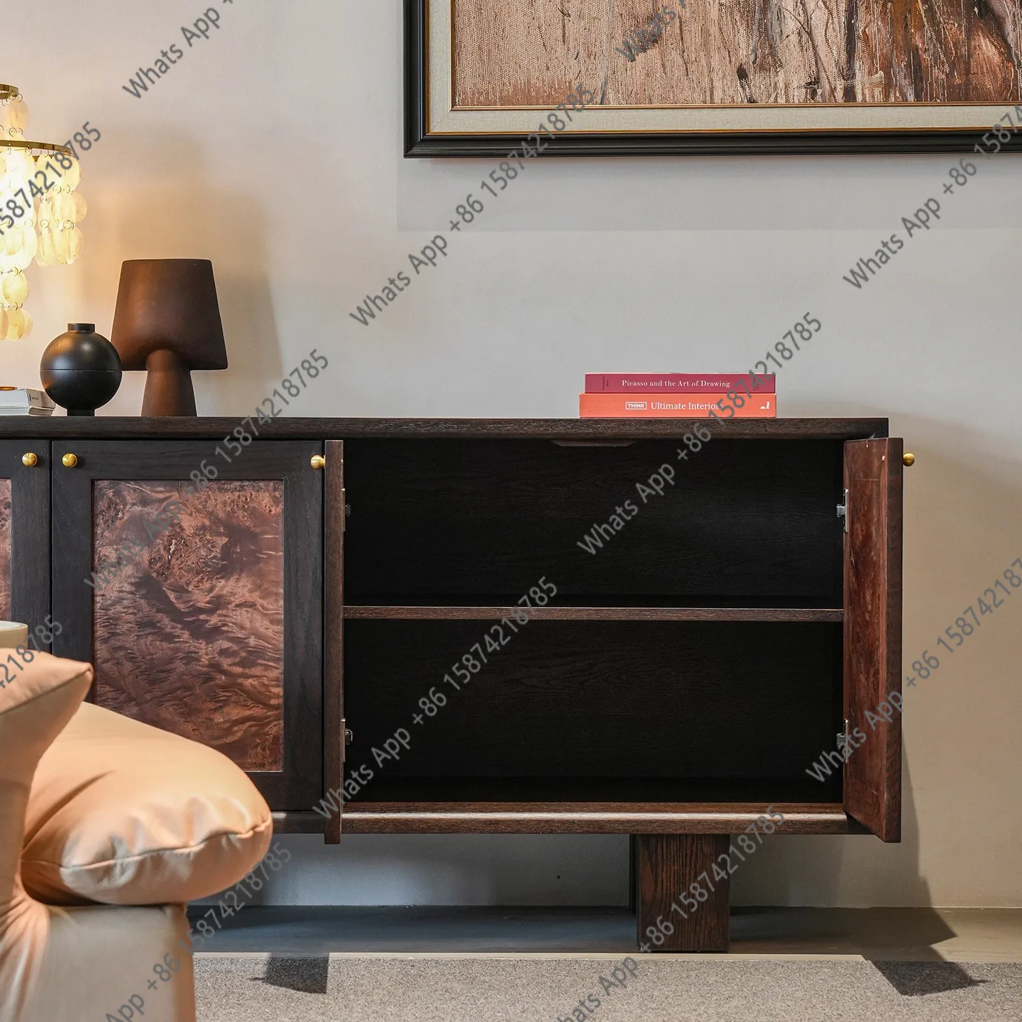 Retro style tree tumor skin dining side cabinet Middle ancient style living room storage entrance designer creative home locker