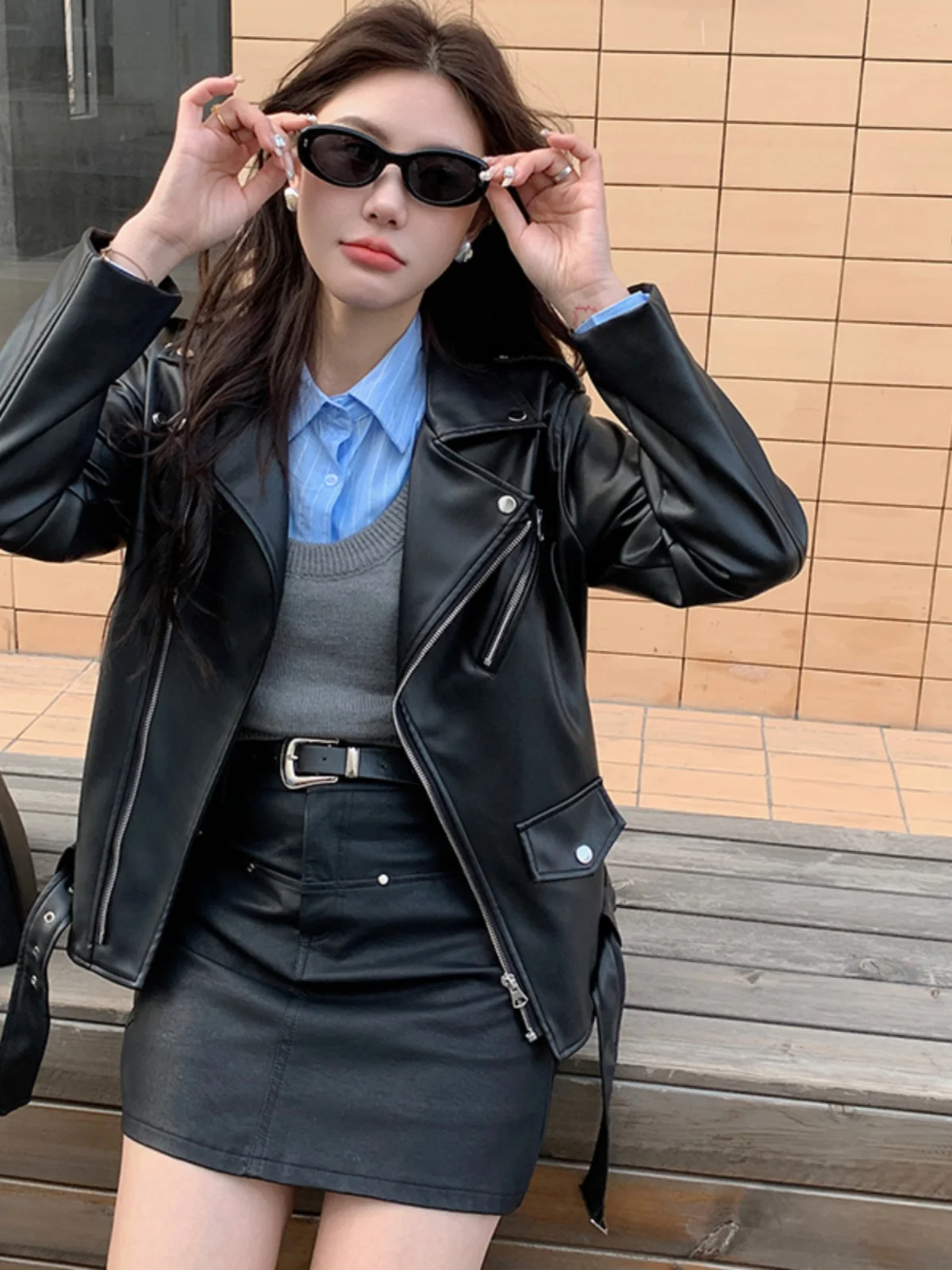 Casual losse PU-leer Jaet dames Street Sle Biker-kleding Lente Herfst Afslankende leren jas Grote maat ritssluiting