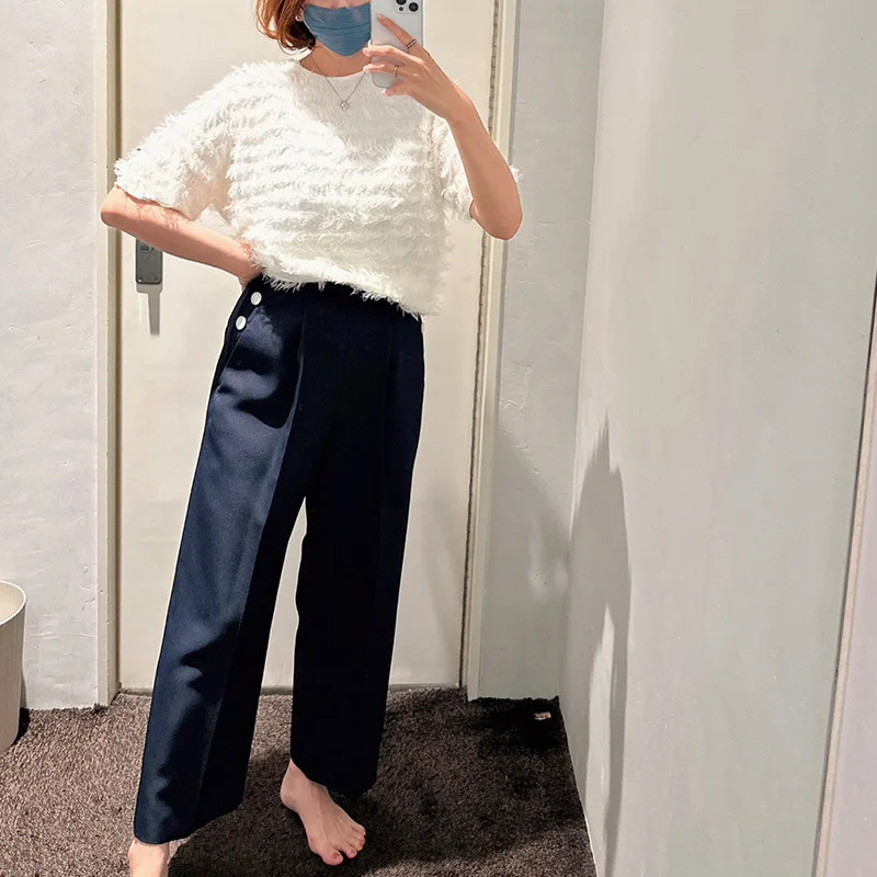 2024 Spring Summer New Niche Chic Pullover Blouse Women O-neck Short Sleeve Tassel Shirts Solid All-match Casual Elegant Blusas