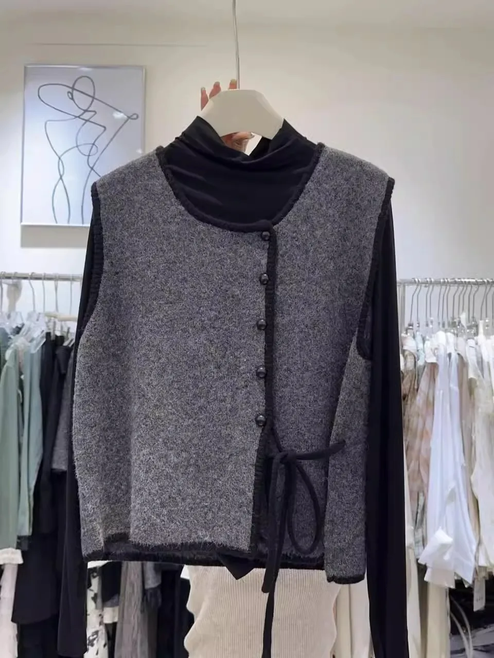 

Женский корейский кардиган-жилет с поясом, открытый спереди, укороченный, модный, для многослойных образов