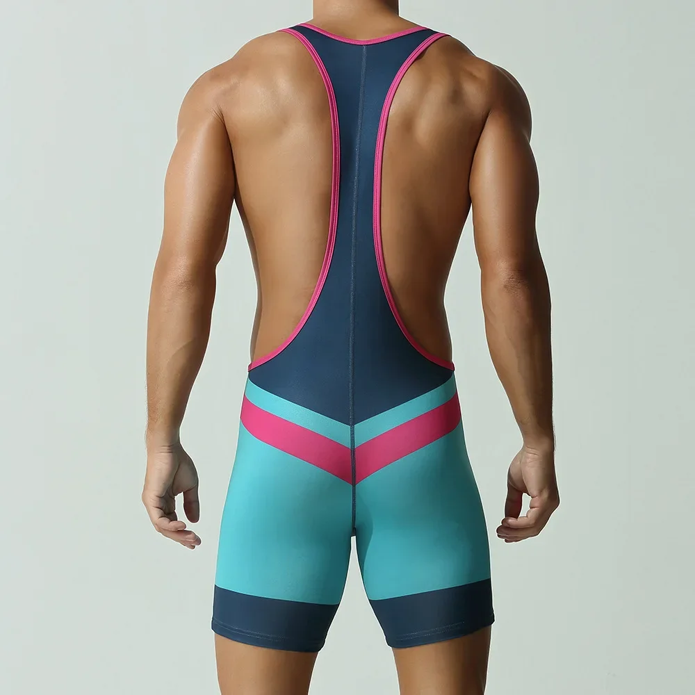 Men Wrestling Singlet Quick Dry Sleeveless Jumpsuit Multi‑Function Gymnastics Sports Bodysuit