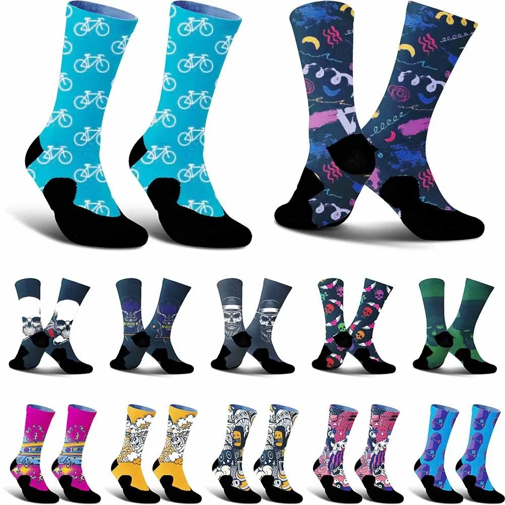 

2025 Creative Blue Bicycle Pattern Sports Cycling Socks, unisex, breathable and durable, moisture wicking,fashionable and trendy