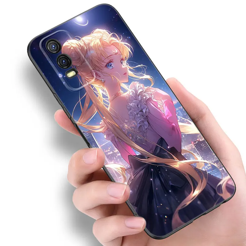 Japan Sailor Moom Black Silicone Phone Case For Vivo V27 V29 e V30 X80 X90 Pro Y17 Y21 Y22 Y33 S Y16 Y20 Y27 Y35 Y36 Y55